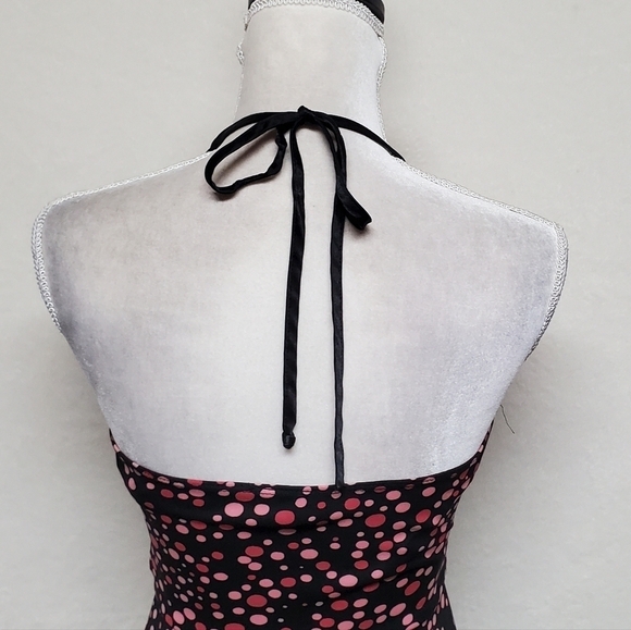 VINTAGE My Michelle Retro Bubble Print Halter Pin-up V-neck A-line Midi Dress - Picture 11 of 14